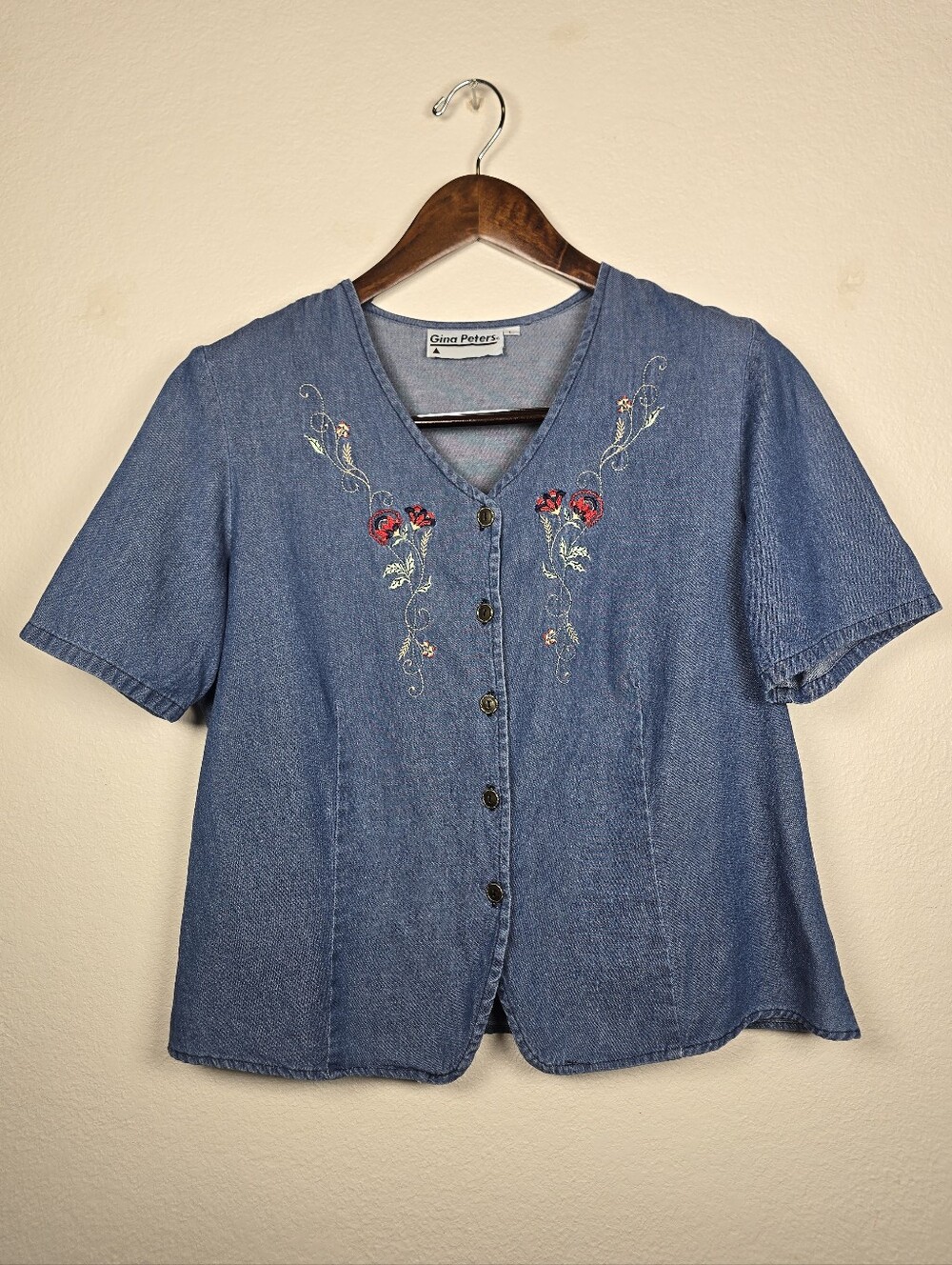 Gina Peters Vintage 90s Embroidered Denim Top Made in USA Large